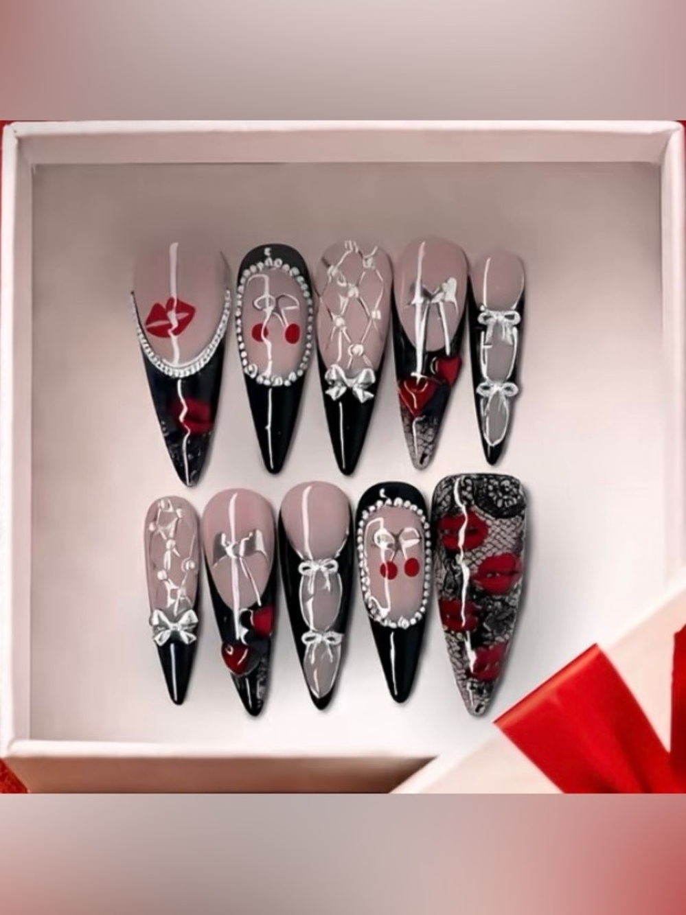 NailPhoria Stiletto Press-On Nail Set - Midnight Coquette